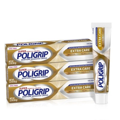 Extra Strong Denture Adhesive Cream for Secure Hold, 2.2 oz, 3-Pack for Adults