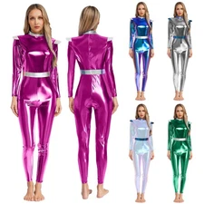 Women's Alien Costume Show Jumpsuit Rave Cosplay Rompers Bodysuit Leotard Robot
