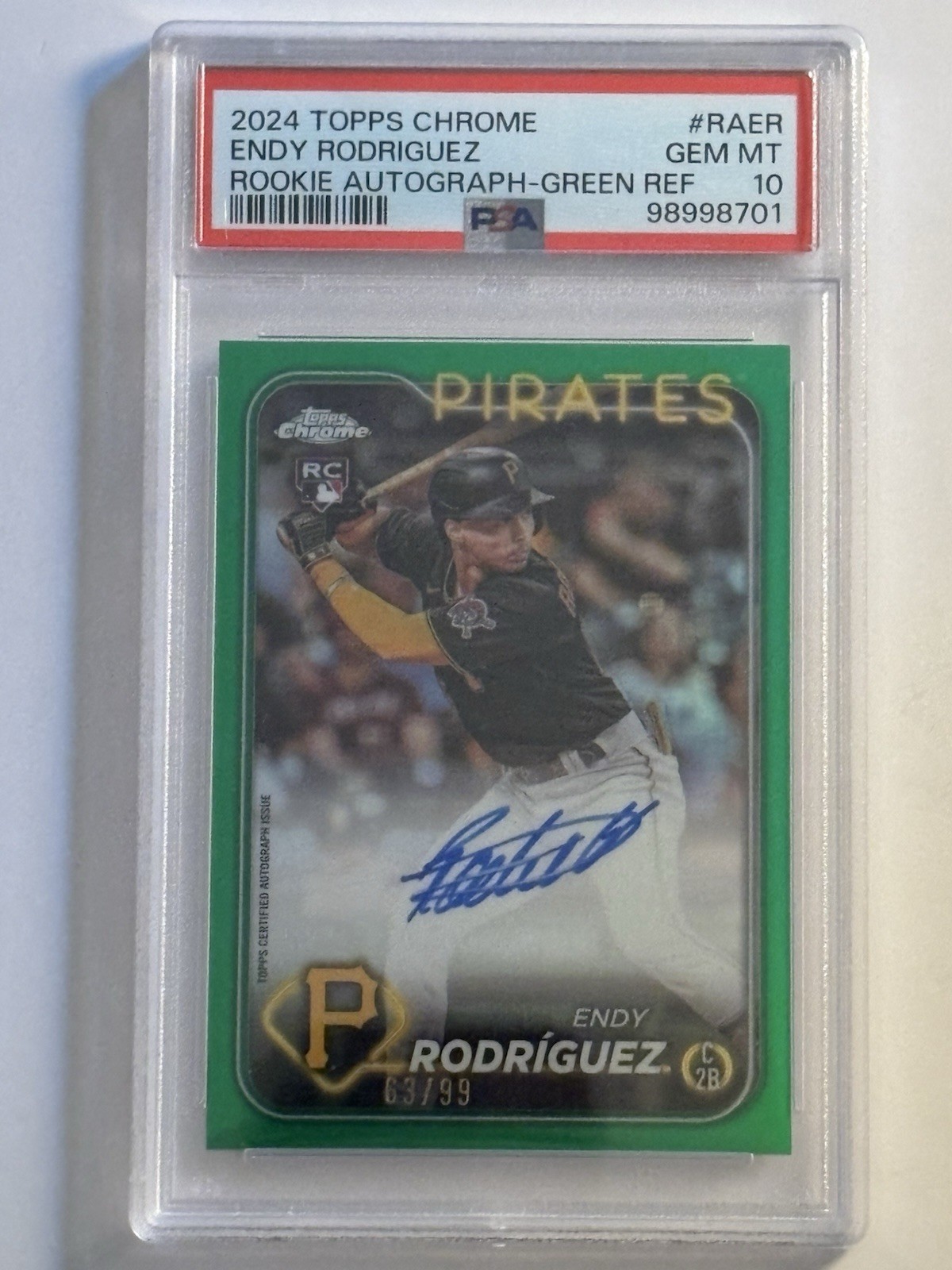 2024 TOPPS CHROME ENDY RODRIQUEZ ROOKIE AUTO GREEN REFRACTOR /99 PSA 10!!