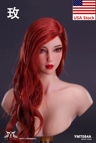 1/6 Female Pale Sexy Red Curly Long Hair Beauty Girl Head Sculpt For 12''Figure