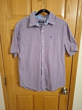 CHAPS Blue Purple Plaid Short Sleeve Button Up Easy Care size Large