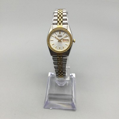 Seiko Womens Watch 23mm White Dial Two Tone Day Date 7N83-0041 New