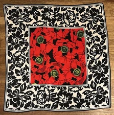 Adrienne Vittadini 29" Square Silk Scarf - Black, White, Red, Green Floral