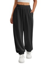 High Waisted Baggy Sweatpants for Women - Comfy Wide Leg Joggers, Black L 