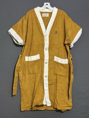 Arnold Palmer Shave Coat Robe By Weldon Men s Sz Large Gold & White 1960 s Retro