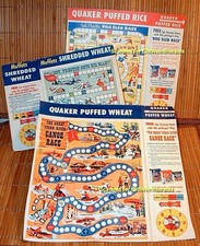 1949 SGT. PRESTON QUAKER CEREAL BOX GAMES LOT (3) PREMIUMS, Backs/Sides Attached