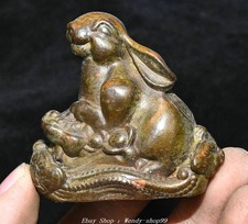 2.3" Old Dynasty Bronze Feng Shui Animal Rabbit Yuanbao Ingots Money Statue