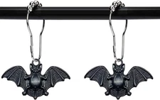 Set of 12 Bats Shower Curtain Hooks Rings Halloween Party Supplies Black-bat 