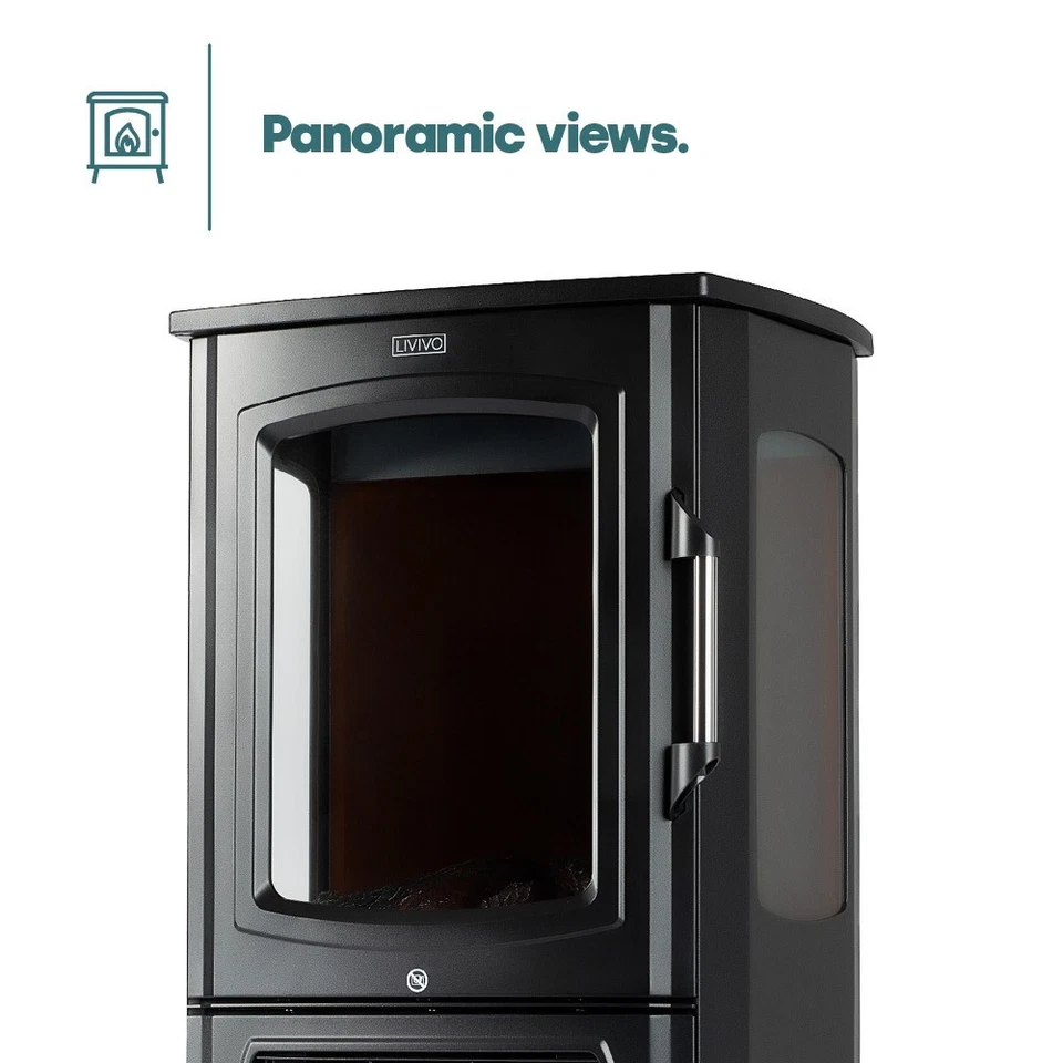 LIVIVO Electric Stove Heater Fireplace with Log Effect and Thermostat Control - Image 3 of 4