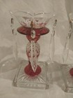 Pair VTG Westmoreland Glass  Ruby Iridescent 2 Candlesticks & 2 Crystal Bobeche — photo 5