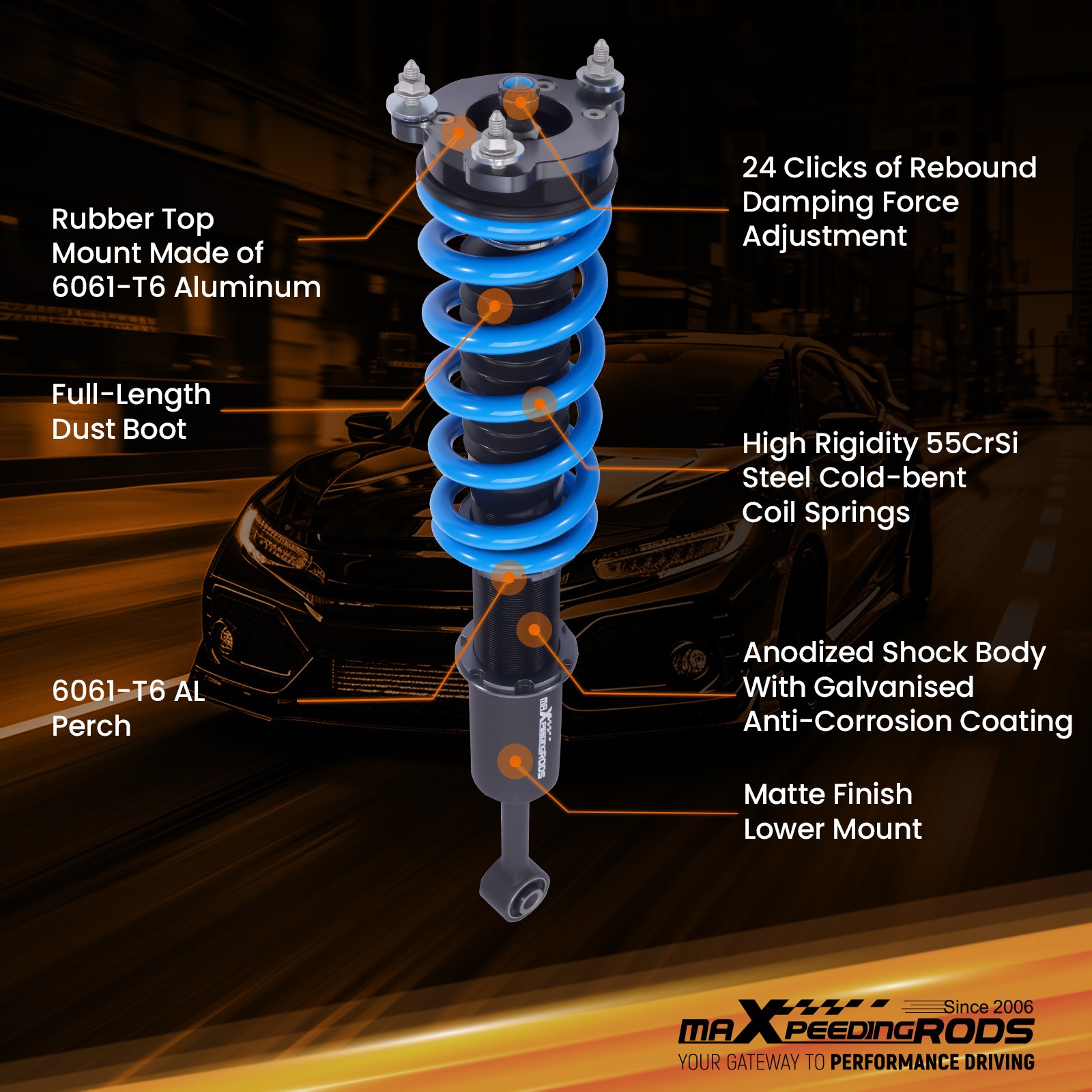 MaXpeedingrods T6 Coilovers 24 Way Shock Struts for Maserati Ghibli RWD 14-2024