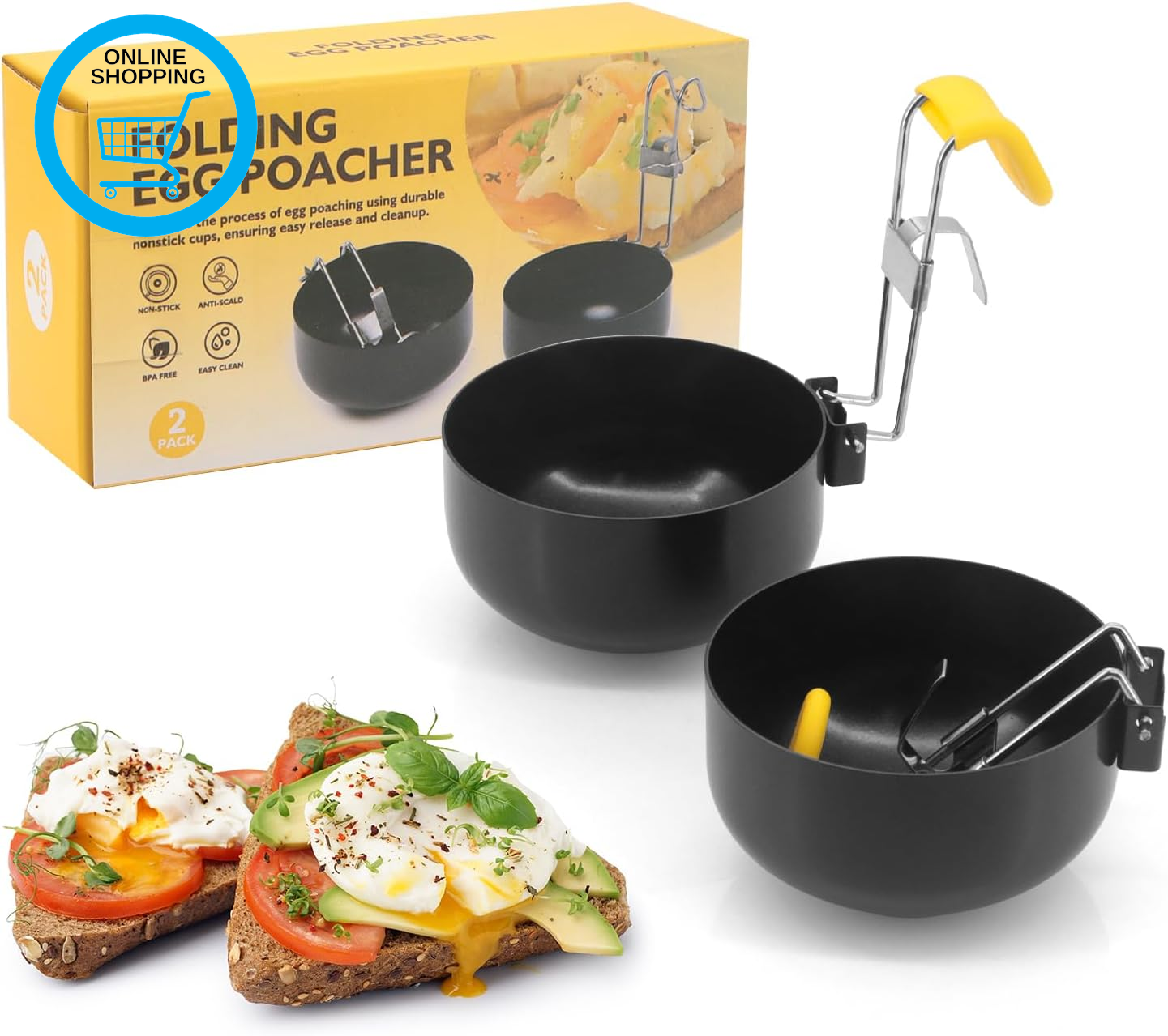 2 Pcs Stainless Steel Egg Cooker, Collapsible Hang Ear Egg Boiler Poached Egg Ma