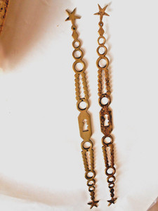 Vintage key hole escutcheons French Furniture pair fancy with stars 47cms  long