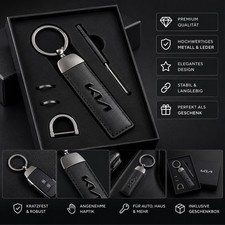Produktbild - Passend Für Kia KN Premium Schlüsselanhänger Leder Metall Schlüsselring Schwarz