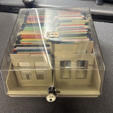 78 x  used 3.5” PC Diskettes (1.44MB) and  Vintage Storage Box with key