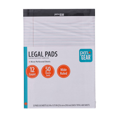 NEW TREND Pen+Gear Wide Ruled Legal Pads, 8.5''x11'', White, 50 Sheets, 12 Pack