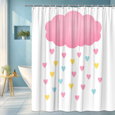 Cute Pink Cloud Hearts Shower Curtain for Kids Bathroom Decor