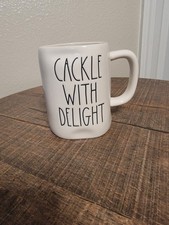 RAE DUNN Halloween Witch Hat “CACKLE WITH DELIGHT" White Mug