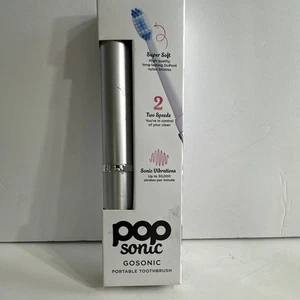Pop Sonic GoSonic Sonic Electric Toothbrush Silver AAA Battery Timer 2-Speed