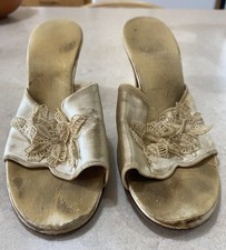 Vintage Daniel Green 265 Wedding Formal Shoes Floral Design Ivory 6 Or 7 Early