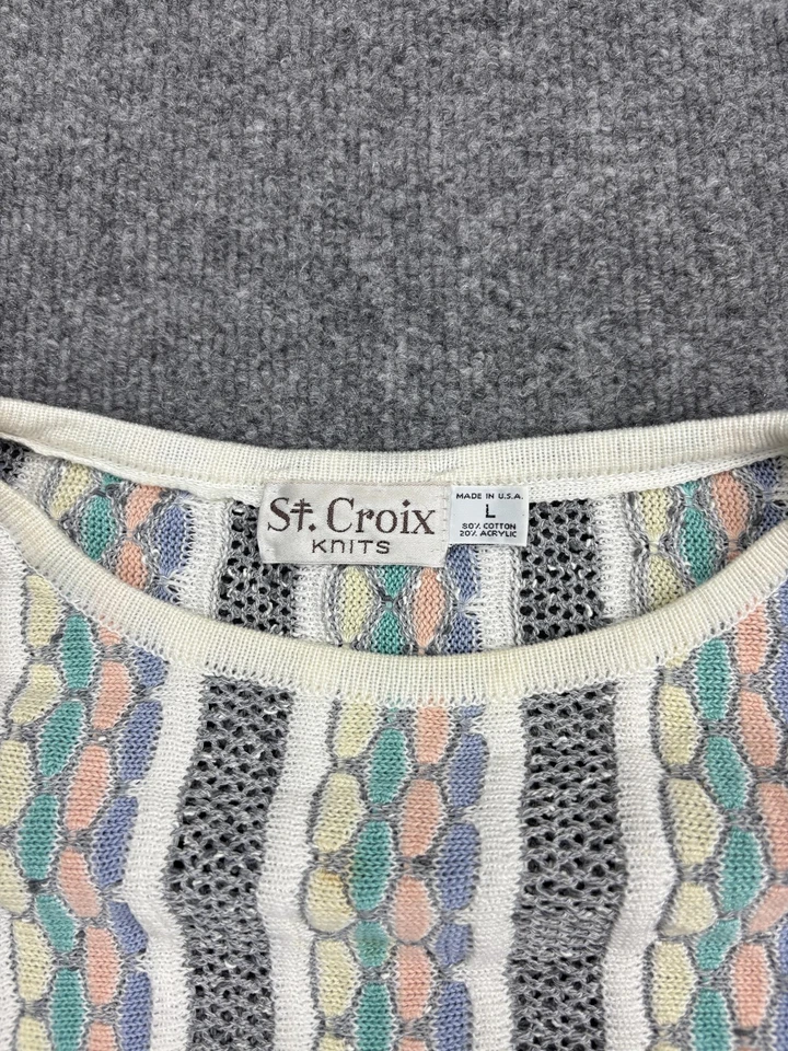 Vintage St. Croix Knits Sweater Mens Large Pastel 3D Knit Crewneck Made USA 90s - Image 2 of 4