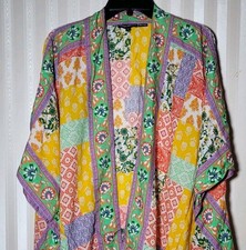 Tolani Collection Sz L Open Front Woven Wrap Patchwork Cover Up Kimono Boho EUC