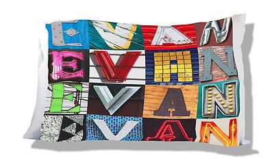 EVAN Personalized Pillowcase featuring photos of sign letters