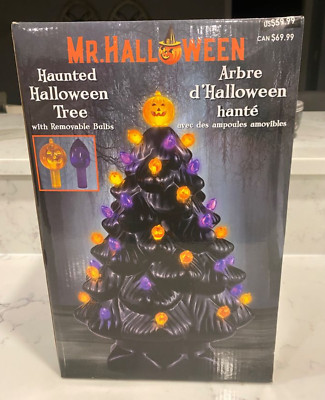New Mr Halloween Ceramic Tree Haunted Black 14" Pumpkin LED Lighted Mr ...