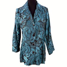 Yak Magic Womens Blue Floral Tapestry Jacket Size M Nepal Boho Art To Wear