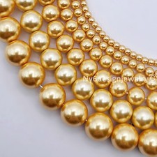 Yellow Glass Pearl Round Loose Bead 3, 4, 6, 8, 10, 12mm 16" Strand 10 DIY