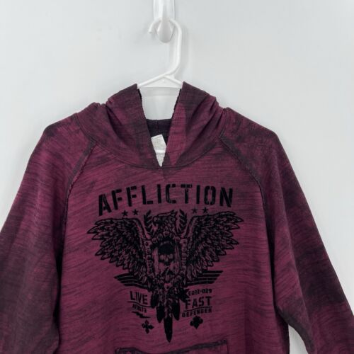 Felpa con cappuccio uomo New Affliction Art Of War bordeaux grafica reversibile grunge y2k-M - Foto 3 di 20