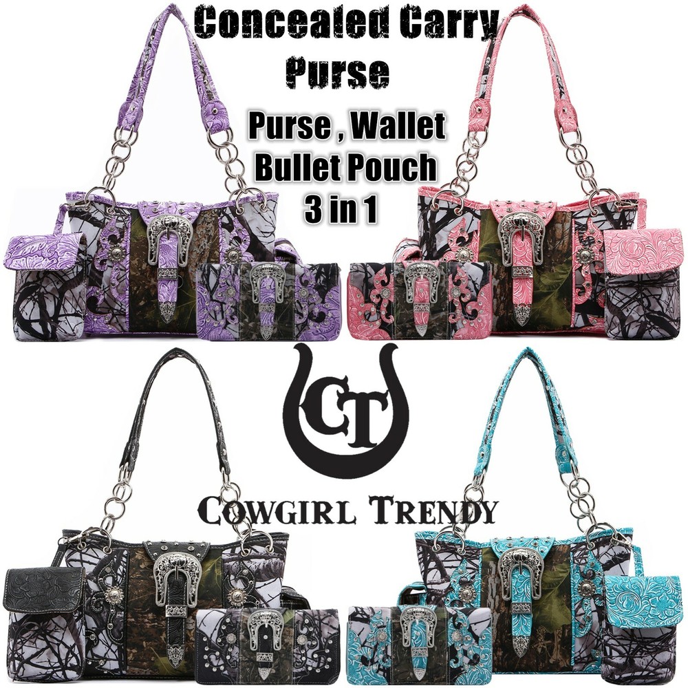 Camouflage Concealed Carry Purse for Women with Buckle Shoulder Bag & Wallet Pouch