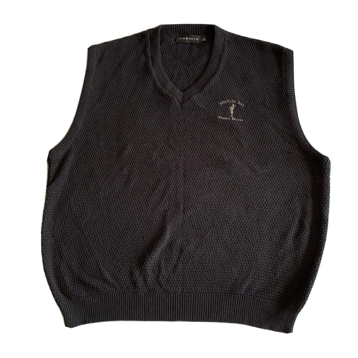 Ashworth Sleeveless Knit Sweater Vest Black Pullover Mens V Neck