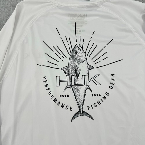 Huk Shirt Mens XL White Long Sleeve Performance Fishing UPF Sun Protection Tee - Picture 7 of 11