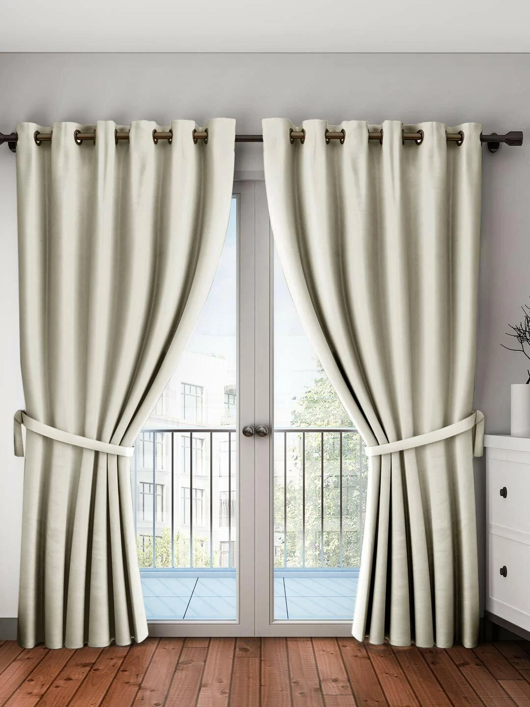 New 2 Piece Eyelet Polyester Door Curtain Set - 7 feet Cream