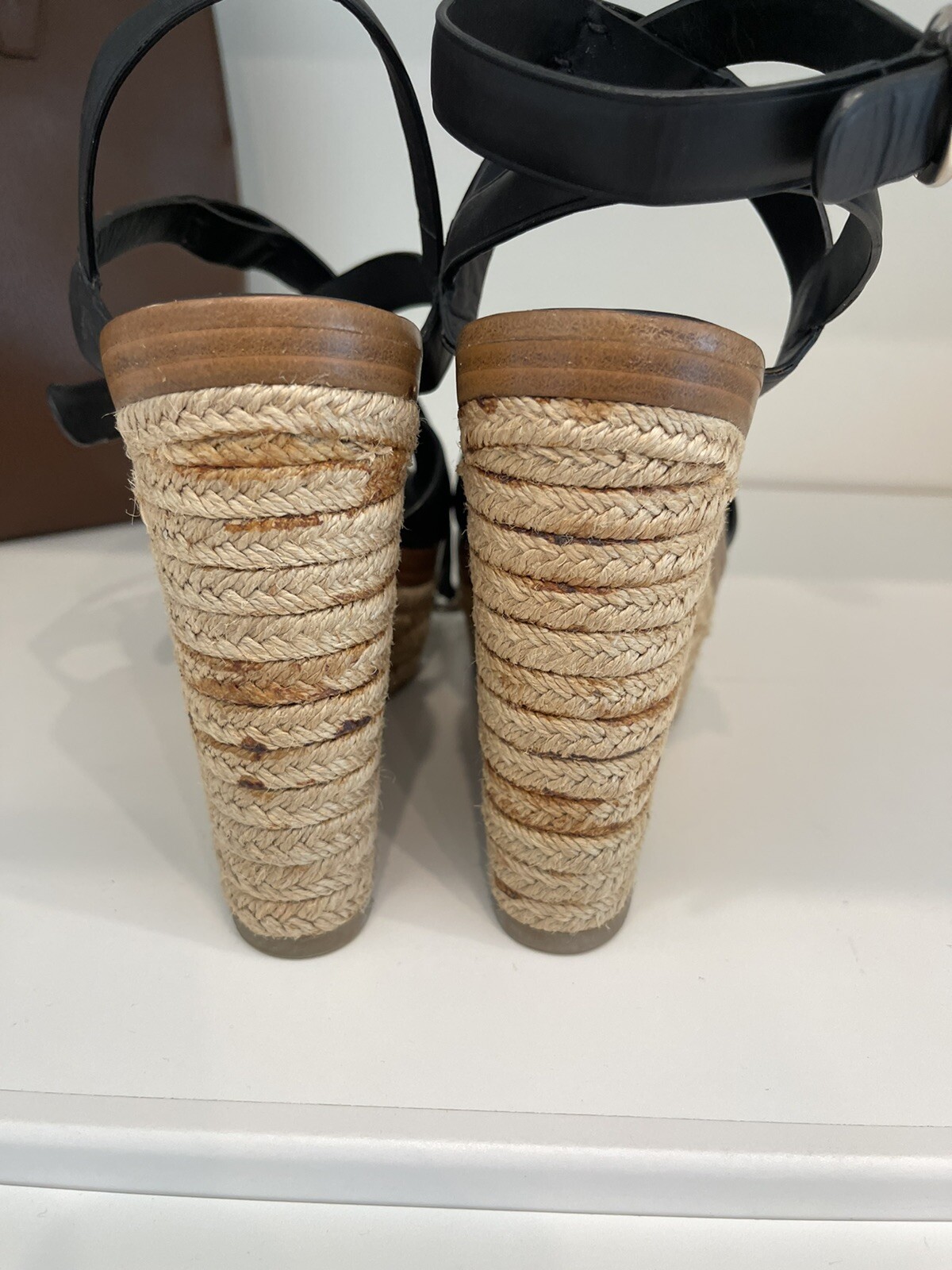 PRADA Black Crisscross Ankle-Strap Platform Espadrilles Wedge Sandals Size 9 image 3