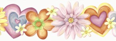 Wallpaper Border Heart Flower Power Pink Green Orange Yellow Double Die Cut Edge