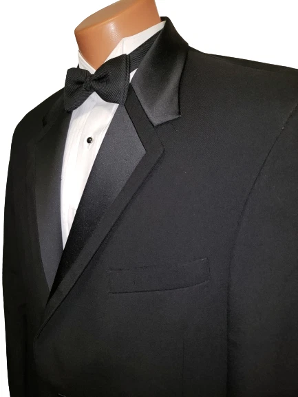 Esmoquin negro para hombre Perry Ellis Vail dos botones enmarcado solapas de satén Foto 3 de 4