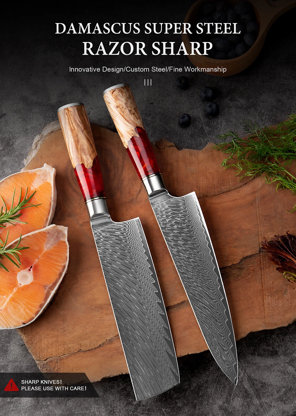 New 2 PCS Professional Kitchen Knives 67 Layer Damascus Steel Multi-function