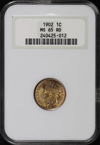 1902 Indian Head Cent NGC MS-65 RD Old Fatty Holder - Near Full Hologram!