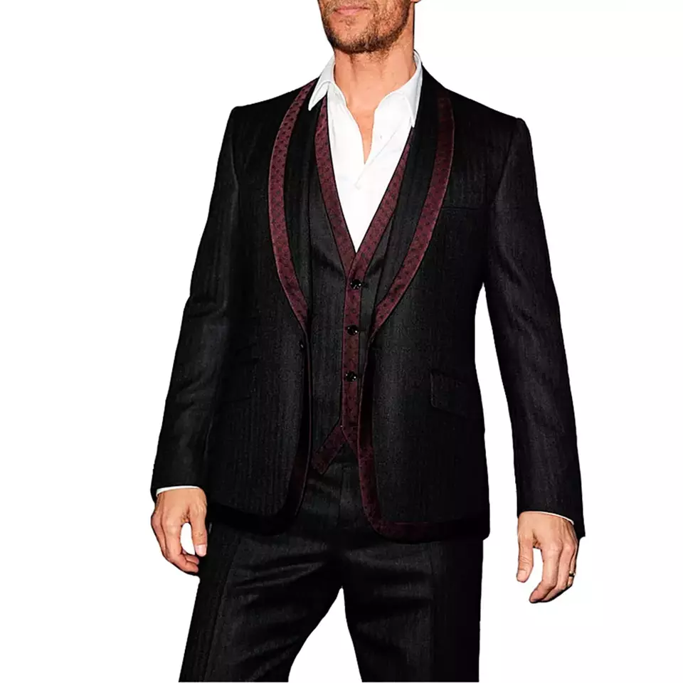 Traje Dolce and Gabbana Hombre Otoño 14 Negro y Granate Contraste 3 Piezas EU 52 Borde Foto 2 de 4