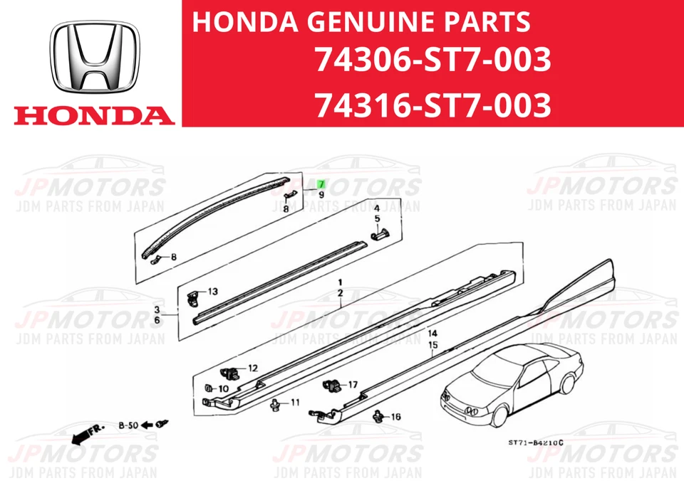 HONDA Genuino ACURA Integra 2DR 94-01 DC1 DC2 Moldura Lateral Techo Rh/Lh SET Goma Foto 2 de 4