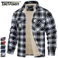 Men's Sherpa Lined Flannel Shirt Jacket Cotton Plaid Winter Warm Casual Coats