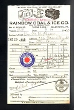 Rainbow Coal & Ice 1950 Billhead Receipt Allentown Pennsylvania