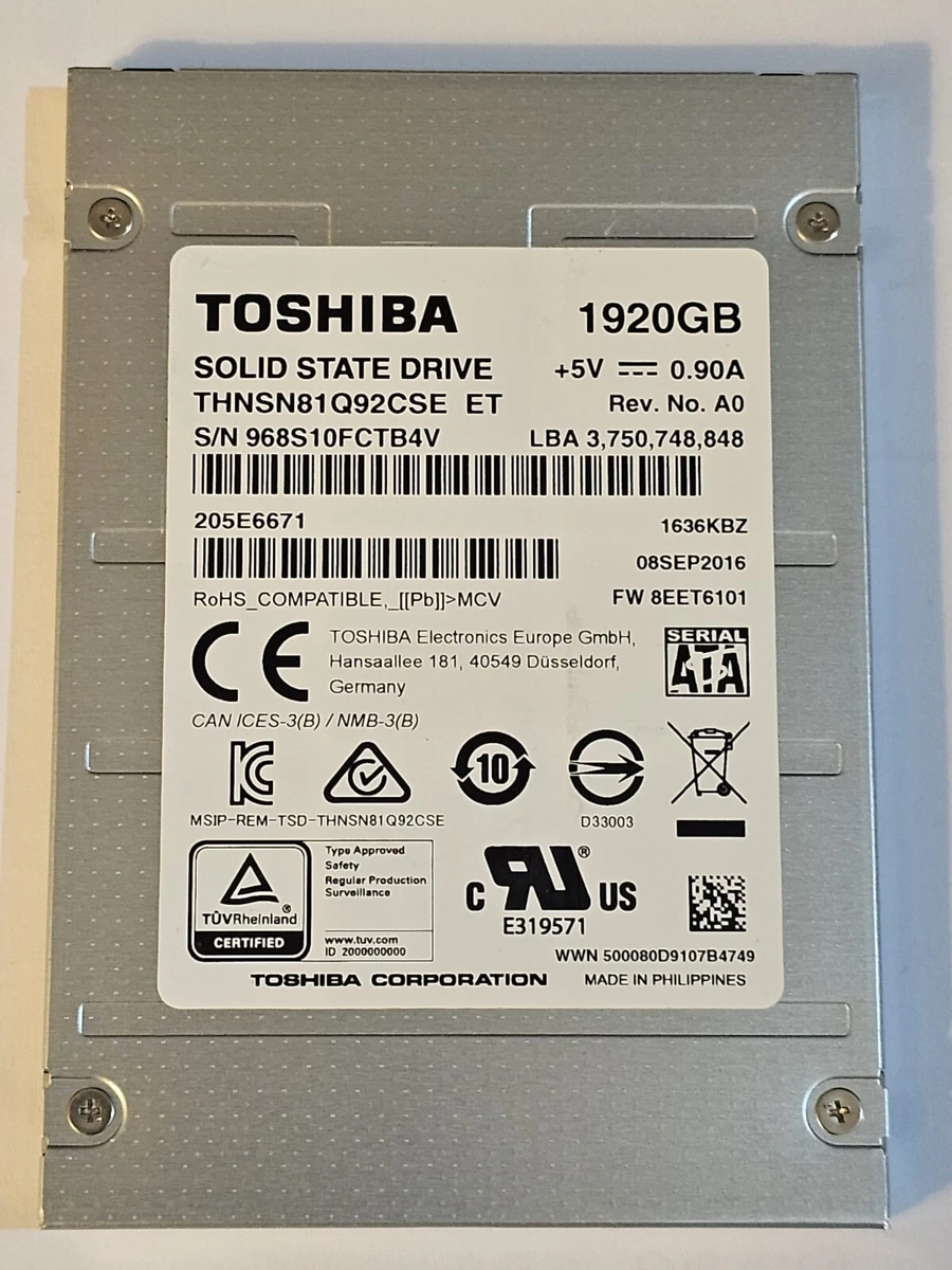 Toshiba THNSN81Q92CSE 1.92TB 1920GB SATA 6G eBay