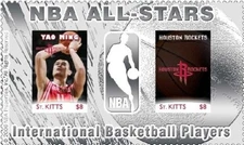 NBA All Stars Yao Ming, Houston Rockets Silver Stamp S/S Saint Kitts - 2007 