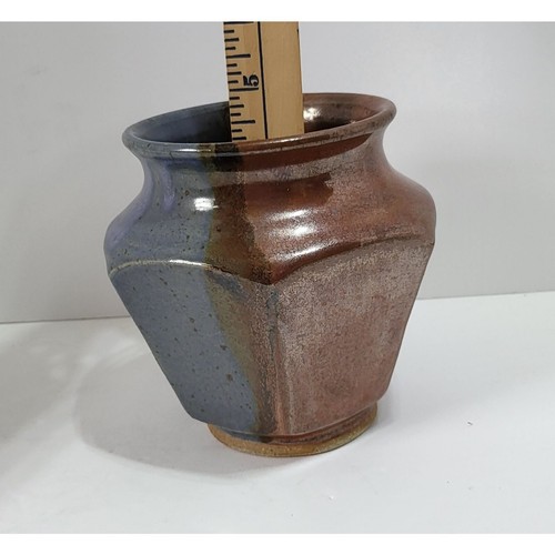 Glazed Stoneware Vase Marked TT Multicolored Blue Green Brown Studio Art Decor - Picture 11 of 11