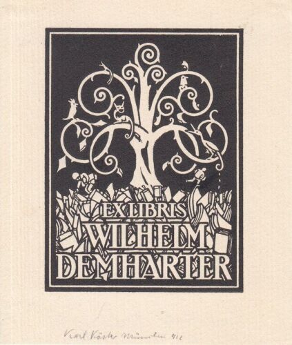 Exlibris Bookplate Cliché Karl Köster 1883-1975 Arbre Bücher-boden Tiere - Afbeelding 1 van 1