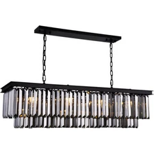 Crystal Chandelier Silver Shade Matte Black Dining Room 12 Light Fixture 50"