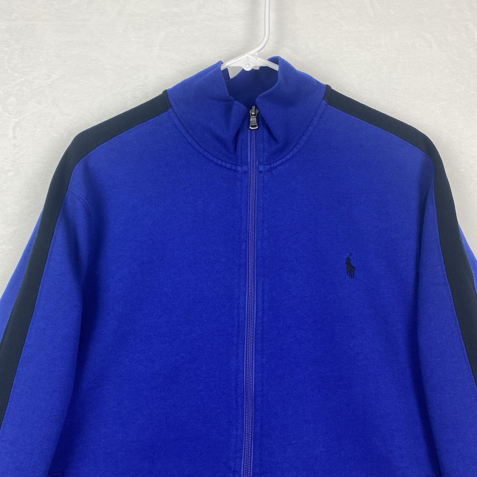 Polo Ralph Lauren maglione zip track jacket uomo grande blu pony logo pile